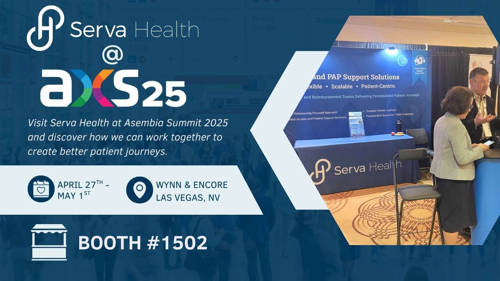 Asembia Summit 2025 AXS25 Banner with Serva Health's Booth #1502